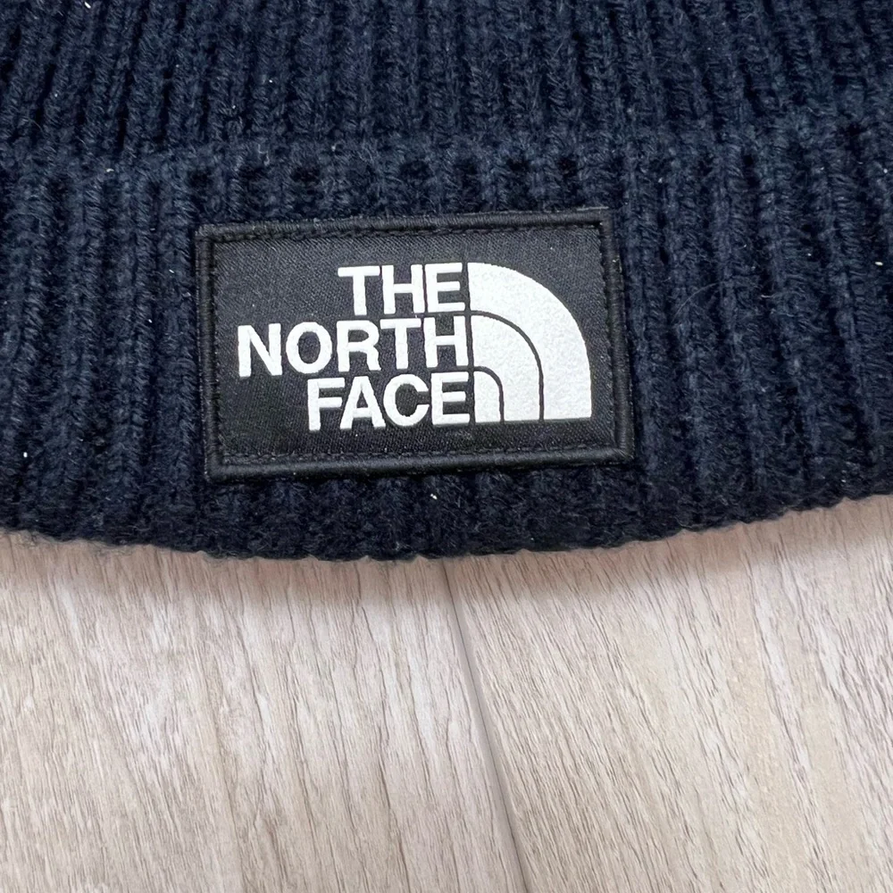 The North Face Black Knit Beanie Hat | Logo Patch | One Size